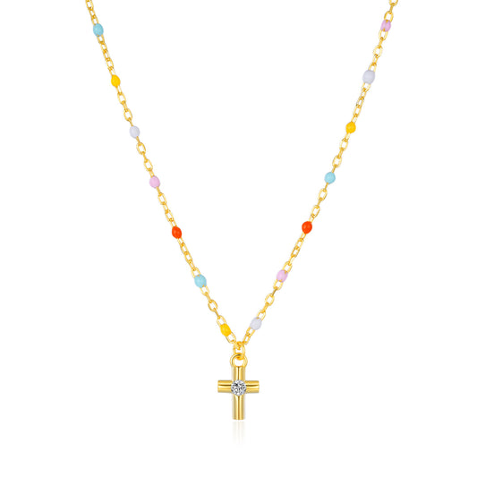 Collier femme avec pendentif Croix Colorée en Argent S925
