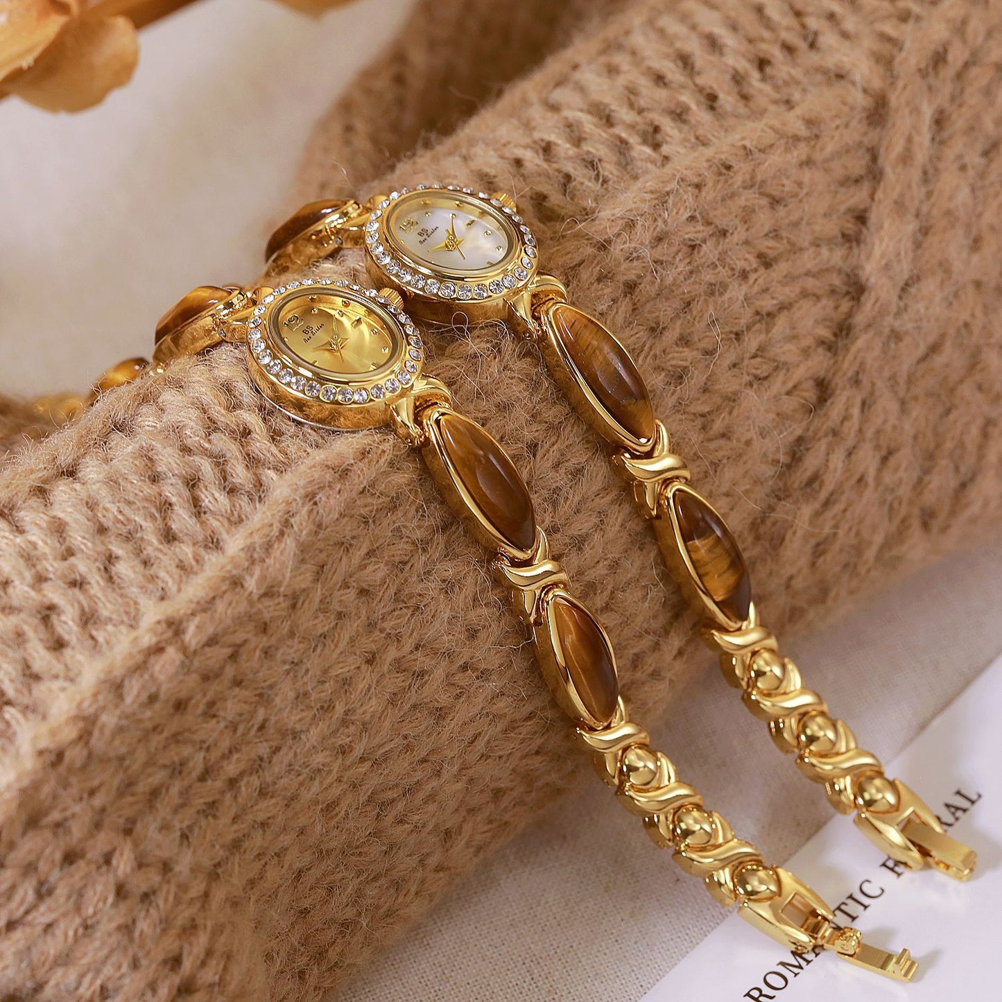 Montre Femme Bracelet avec Pierre Œil de Tigre – Énergie Positive et Élégance Dorée