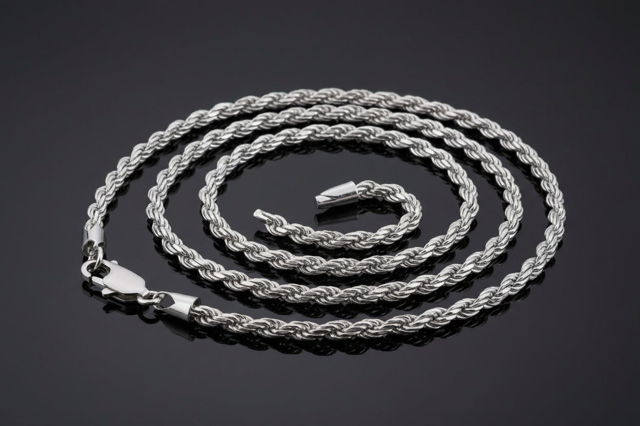 Chaîne Homme Élégante torsadée plaquée OR blanc en ARGENT S925 – Unisexe et intemporelle