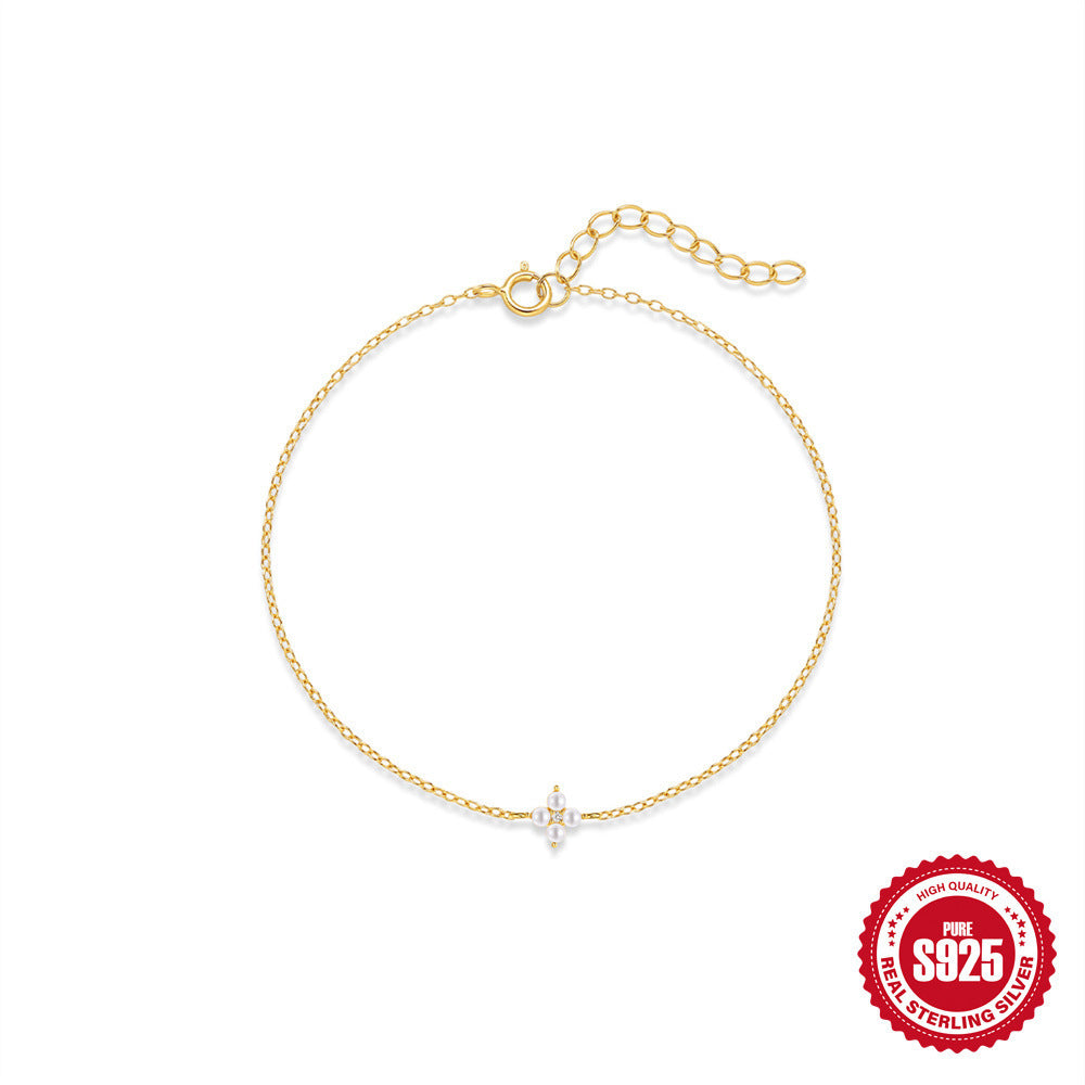 Chaîne & Bracelet Dorés en ARGENT S925 – Motifs Fleurs Élégants