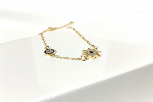 Women's 925 Gold Plated Bracelet – Protective Eye & Elegant Star | JIO Bijoux