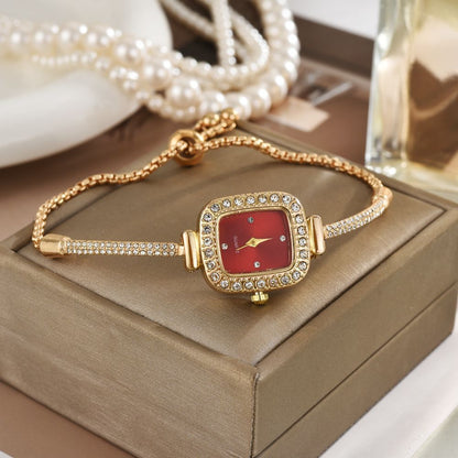 Montre-bracelet Femme carrée à petit diamant avec corde à tirer - Or, Argent ou Rose