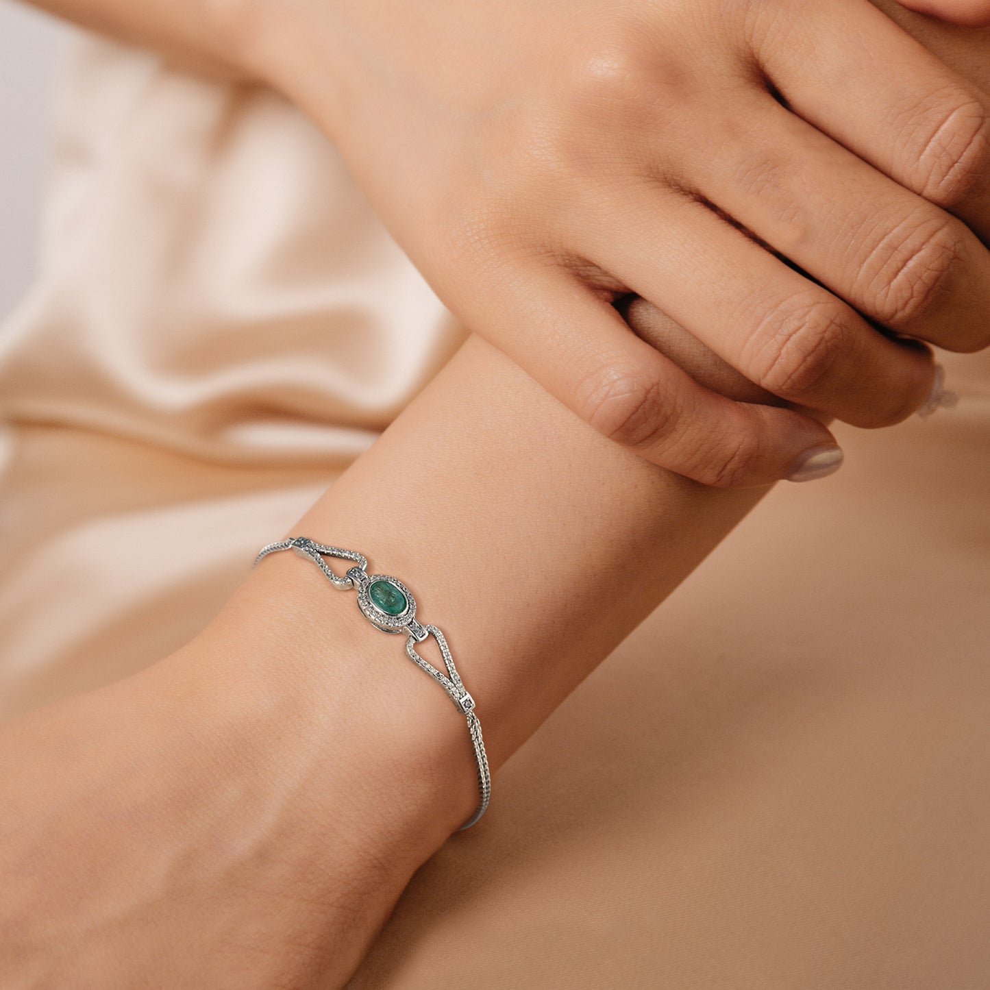 Bracelet en ARGENT S925 avec Émeraude et Zirconia