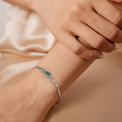 Bracelet en ARGENT S925 avec Émeraude et Zirconia