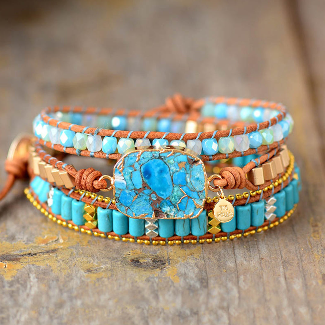 Bracelet Turquoise Bohème – Pierre Naturelle & Cuir, Esprit Libre