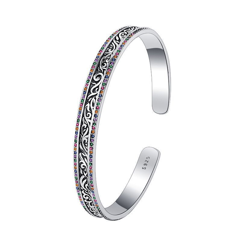 Bracelet en ARGENT S925 Sculpté Style Rotin Rétro – Artisanat Élégant et Intemporel