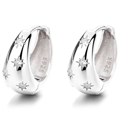 Boucles d’oreilles Astérisme en ARGENT S925 – Anneaux lune incrustés de diamants