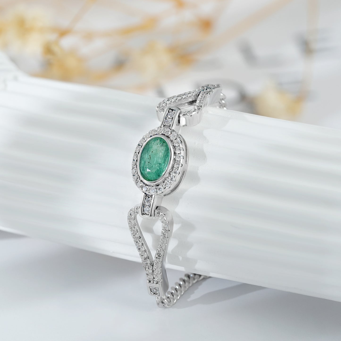 Bracelet en ARGENT S925 avec Émeraude et Zirconia