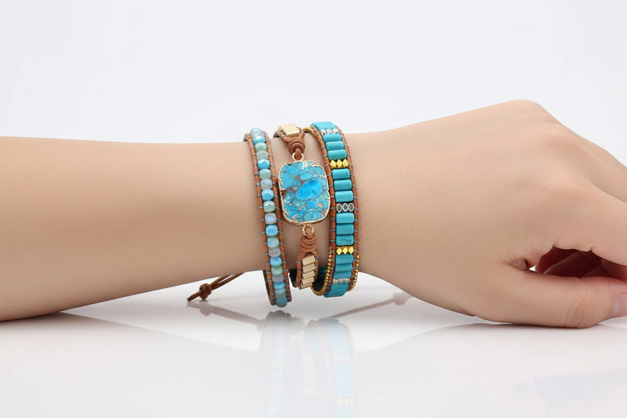 Bracelet Femme en Cuir Orné de Pierre Naturelle