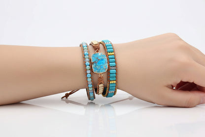 Bracelet Femme en Cuir Orné de Pierre Naturelle