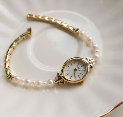 Montre Prestige Perles Naturelles & Or 14carats -  Élégance