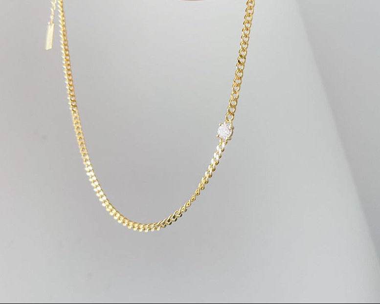 Collier Femme en Argent 925 Doré avec Zircon – Chaîne Fine Élégante
