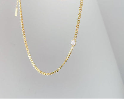 Collier Femme en Argent 925 Doré avec Zircon – Chaîne Fine Élégante