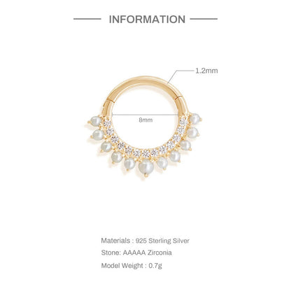 Clou d’oreille double rangée strass & perles en ARGENT S925 – Stylé et Charmant