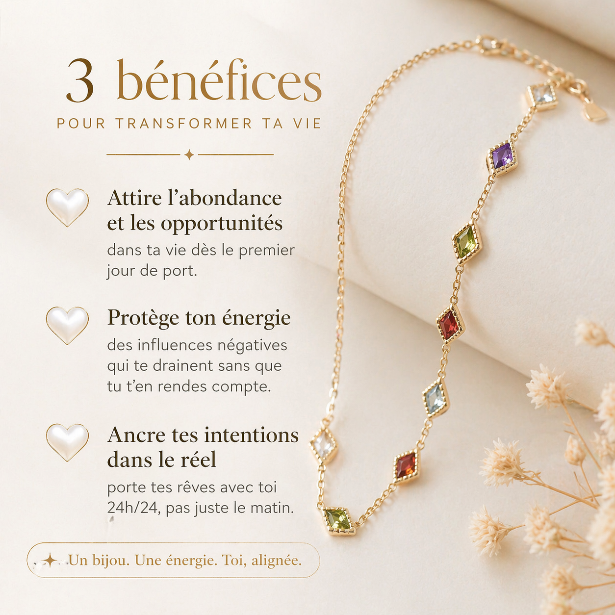 Bracelet Femme Pierres Naturelles | Bijou spirituel | Énergie- Chance