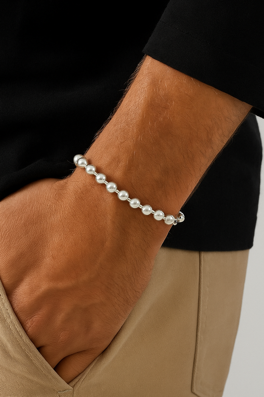 Bracelet Homme Perles rondes en Argent 925  – Élégance et Caractère