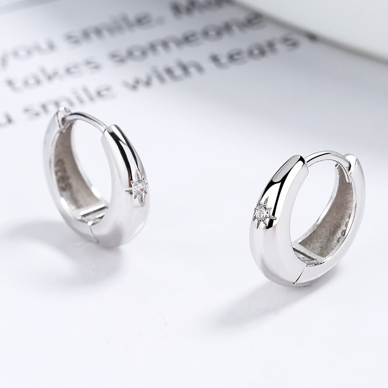 Boucles d’oreilles Astérisme en ARGENT S925 – Anneaux lune incrustés de diamants