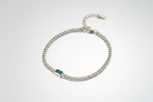 Women's Sterling Silver Bracelet with Green Stone – Fine and Refined Elegance