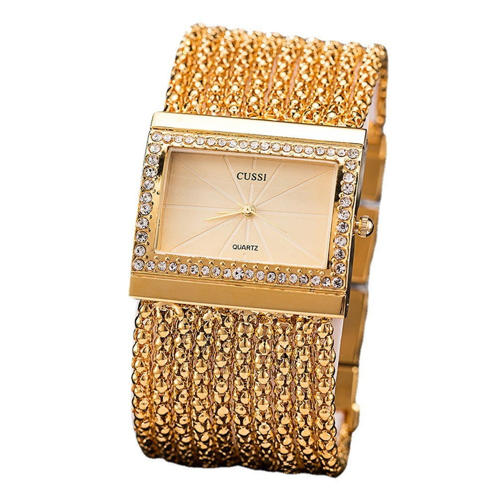 Montre Femme Bijou Large – Cadran et Bracelet Doré ou Argenté