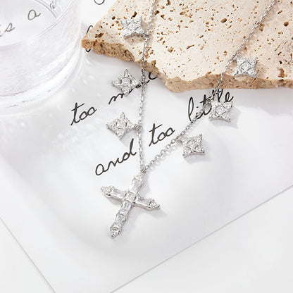 Collier clavicule en ARGENT 925 avec Pendentifs Croix et Zircons – Style européen et américain