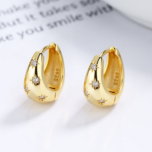 Boucles d’oreilles Astérisme en ARGENT S925 – Anneaux lune incrustés de diamants