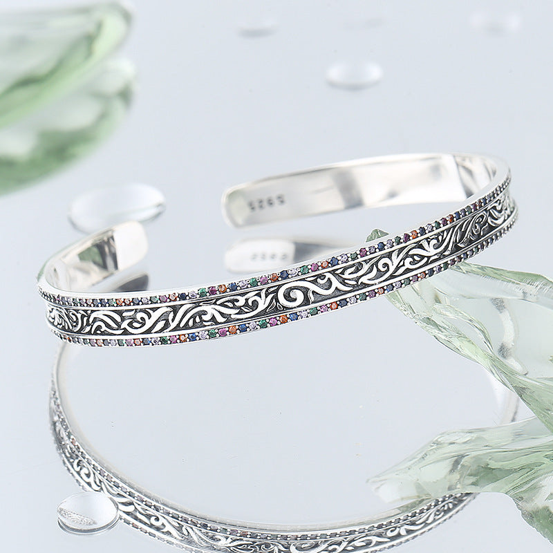 Bracelet en ARGENT S925 Sculpté Style Rotin Rétro – Artisanat Élégant et Intemporel