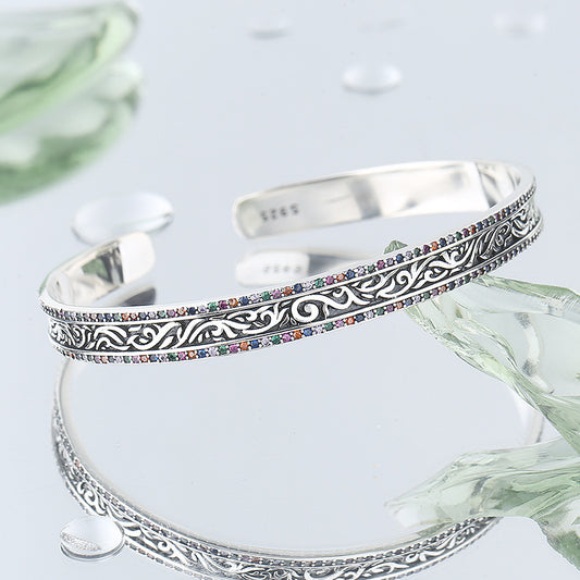 Bracelet en ARGENT S925 Sculpté Style Rotin Rétro – Artisanat Élégant et Intemporel