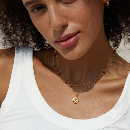 Collier plaqué OR 18k en ARGENT 925 avec Diopside Naturelle  – Style français rétro et luxe léger