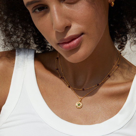 Collier plaqué OR 18k en ARGENT 925 avec Diopside Naturelle  – Style français rétro et luxe léger