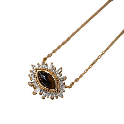 Collier Femme en Argent 925 avec Œil de Tigre & Zircons – Élégance Solaire