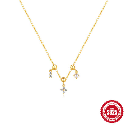 Chaîne Fine Femme en ARGENT S925 plaqué OR – Élégance Minimaliste à Trois Pendentifs