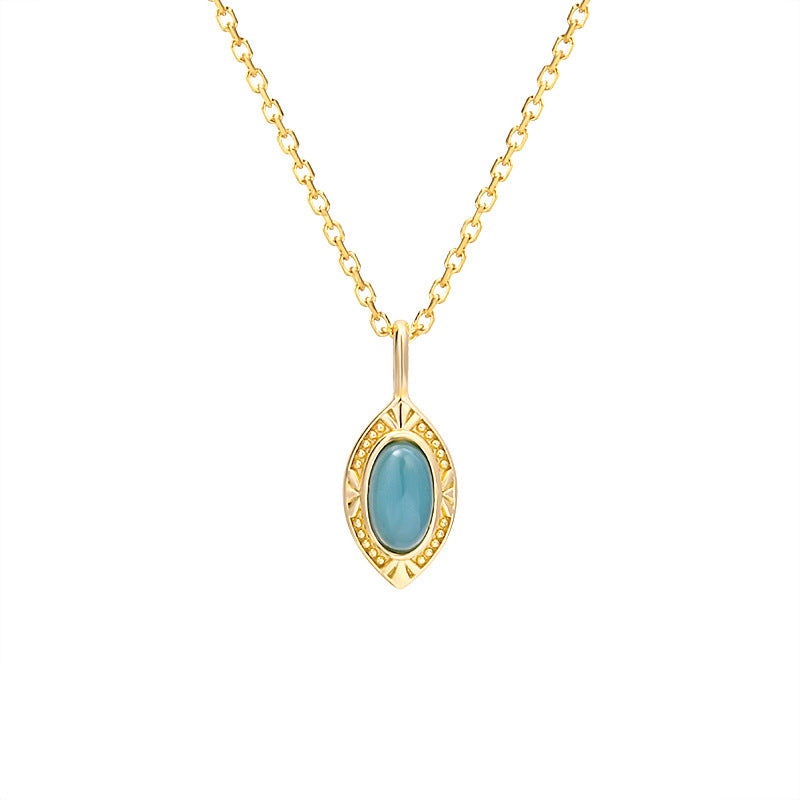 Collier Femme en Argent 925 avec Pendentif Goutte Pierre Bleue