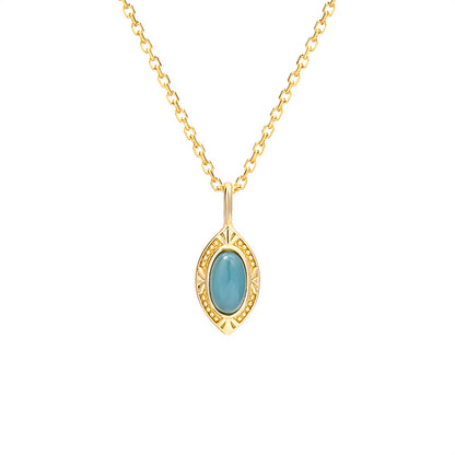 Collier Femme en Argent 925 avec Pendentif Goutte Pierre Bleue