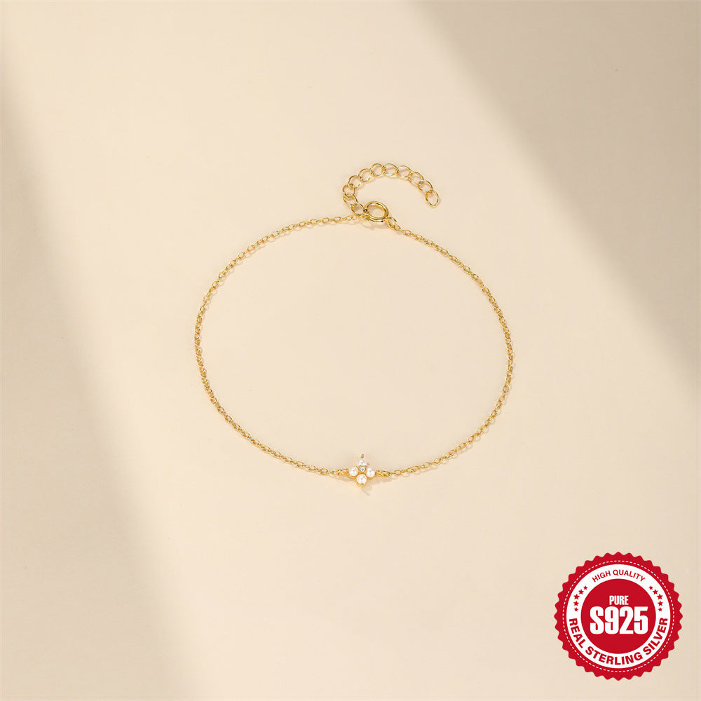 Chaîne & Bracelet Dorés en ARGENT S925 – Motifs Fleurs Élégants