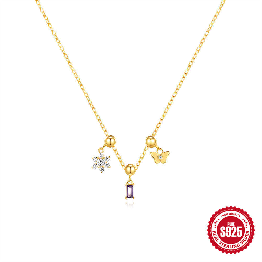 Chaîne Fine Femme en ARGENT S925 plaqué OR – Élégance Minimaliste à Trois Pendentifs