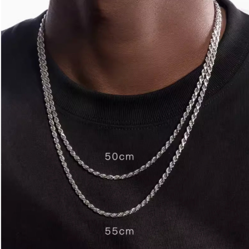Chaîne torsadée plaquée OR blanc en ARGENT S925 – Unisexe et intemporelle
