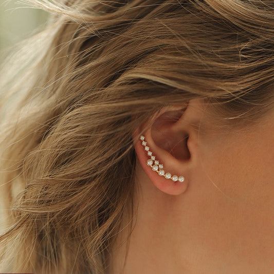 Boucles d’oreilles tige horizontale avec PERLES D'or – Élégance Moderne | JIO Bijoux