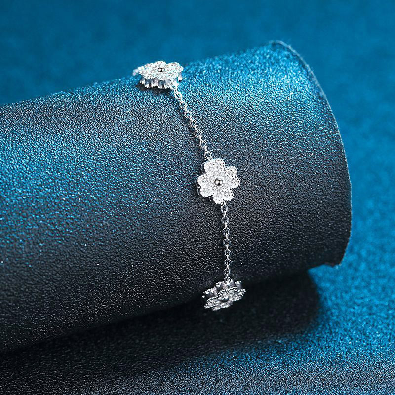 Bracelet Femme trèfle 4 feuilles  Argent 925 avec Moissanite Haute Brillance