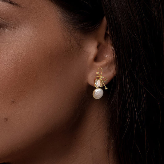 Boucles d’oreilles perles d’eau douce plaqué OR 14K en ARGENT 925  – Élégance naturelle en argent 925