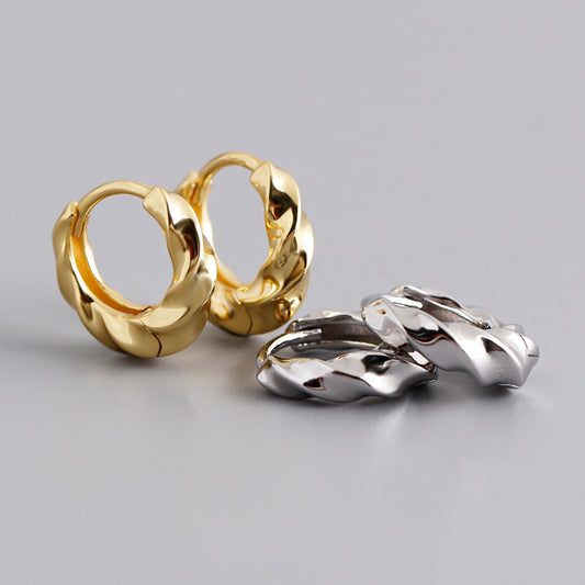 Boucles d’oreilles en ARGENT S925 torsadées – Cercle doré ou or blanc, style européen tendance
