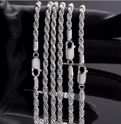 Chaîne torsadée plaquée OR blanc en ARGENT S925 – Unisexe et intemporelle
