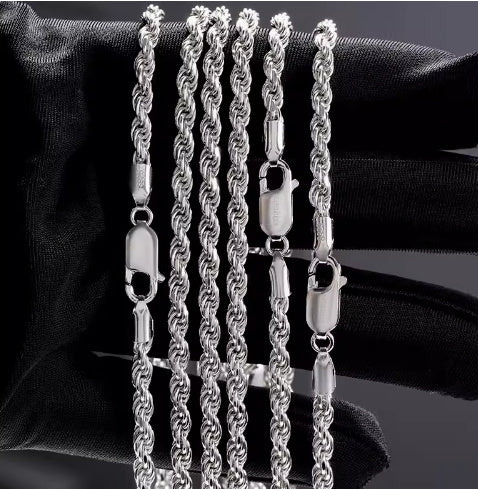 Chaîne torsadée plaquée OR blanc en ARGENT S925 – Unisexe et intemporelle