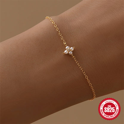 Chaîne & Bracelet Dorés en ARGENT S925 – Motifs Fleurs Élégants