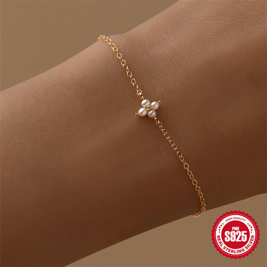 Chaîne & Bracelet Dorés en ARGENT S925 – Motifs Fleurs Élégants
