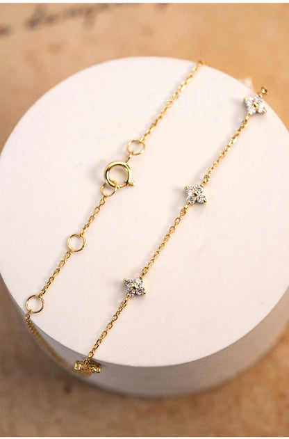 Bracelet Trèfle en ARGENT S925 Plaqué OR 18K & Zircon – Porte-bonheur Raffiné