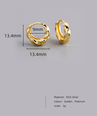 Boucles d’oreilles en ARGENT S925 torsadées – Cercle doré ou or blanc, style européen tendance